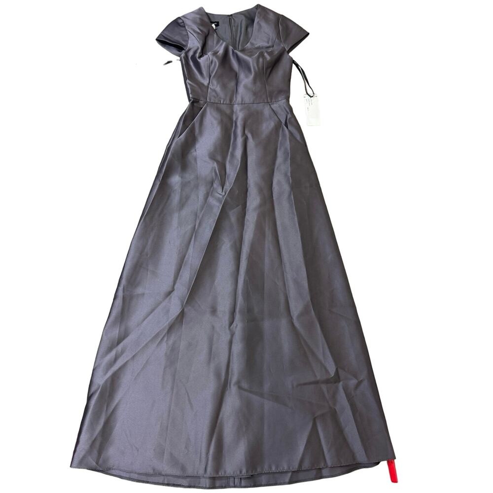 Alfred Sung D779 caviar gray size four cap sleeve gown with pockets - Picture 2 of 6